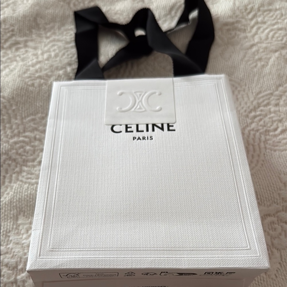 Celine White paper Tote with Black Handles